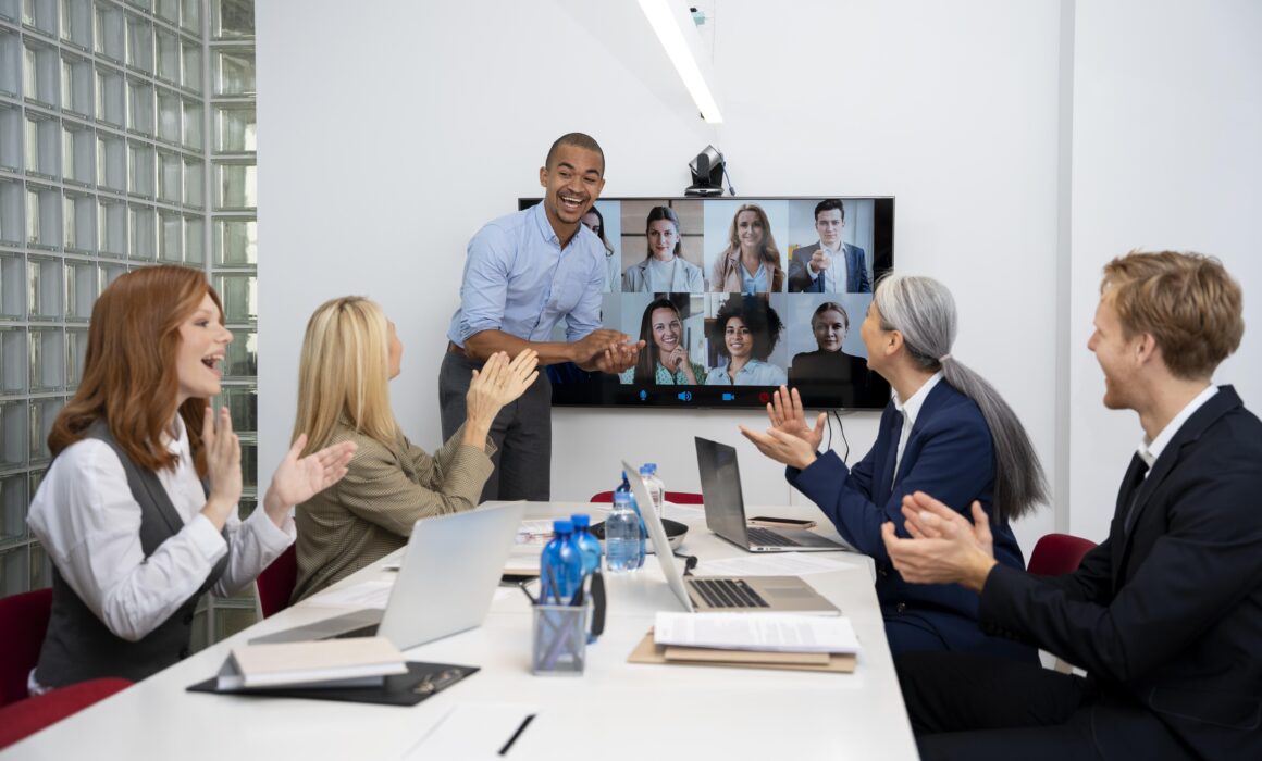 A diverse team working remotely
