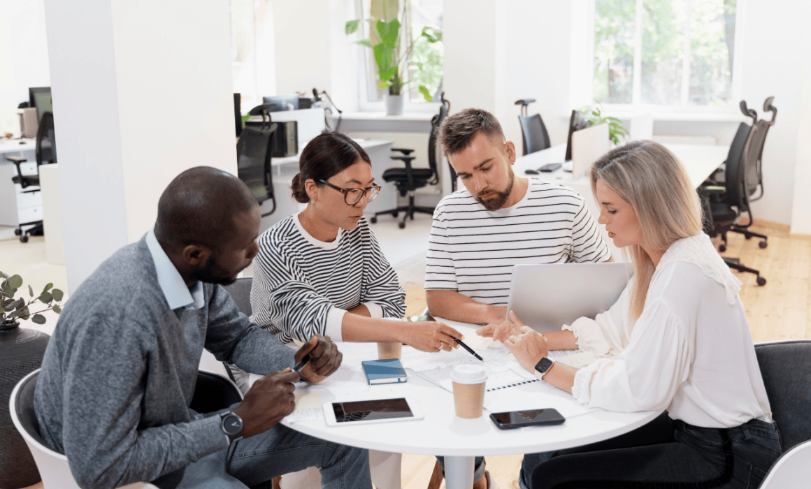 A diverse global team of professionals working
