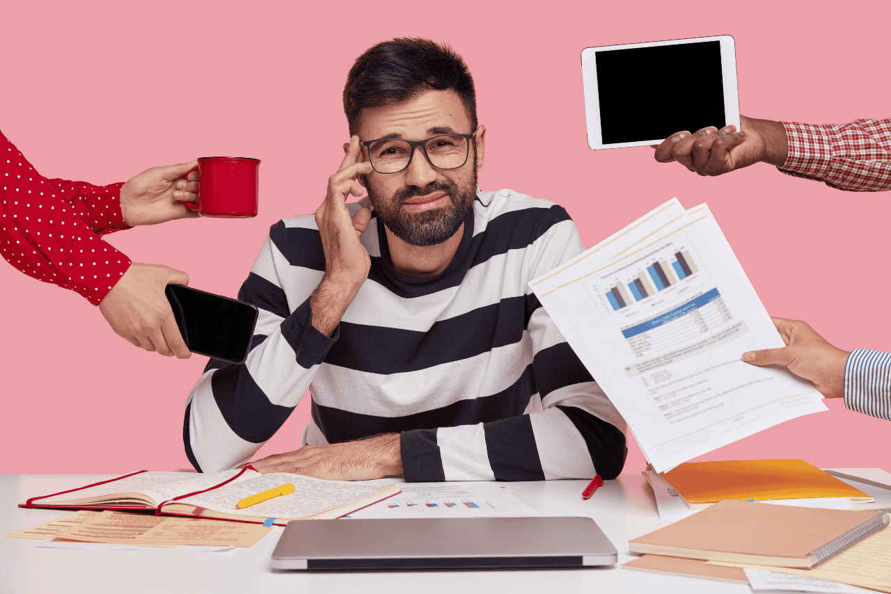 Stressed Business Owner Multitasking
