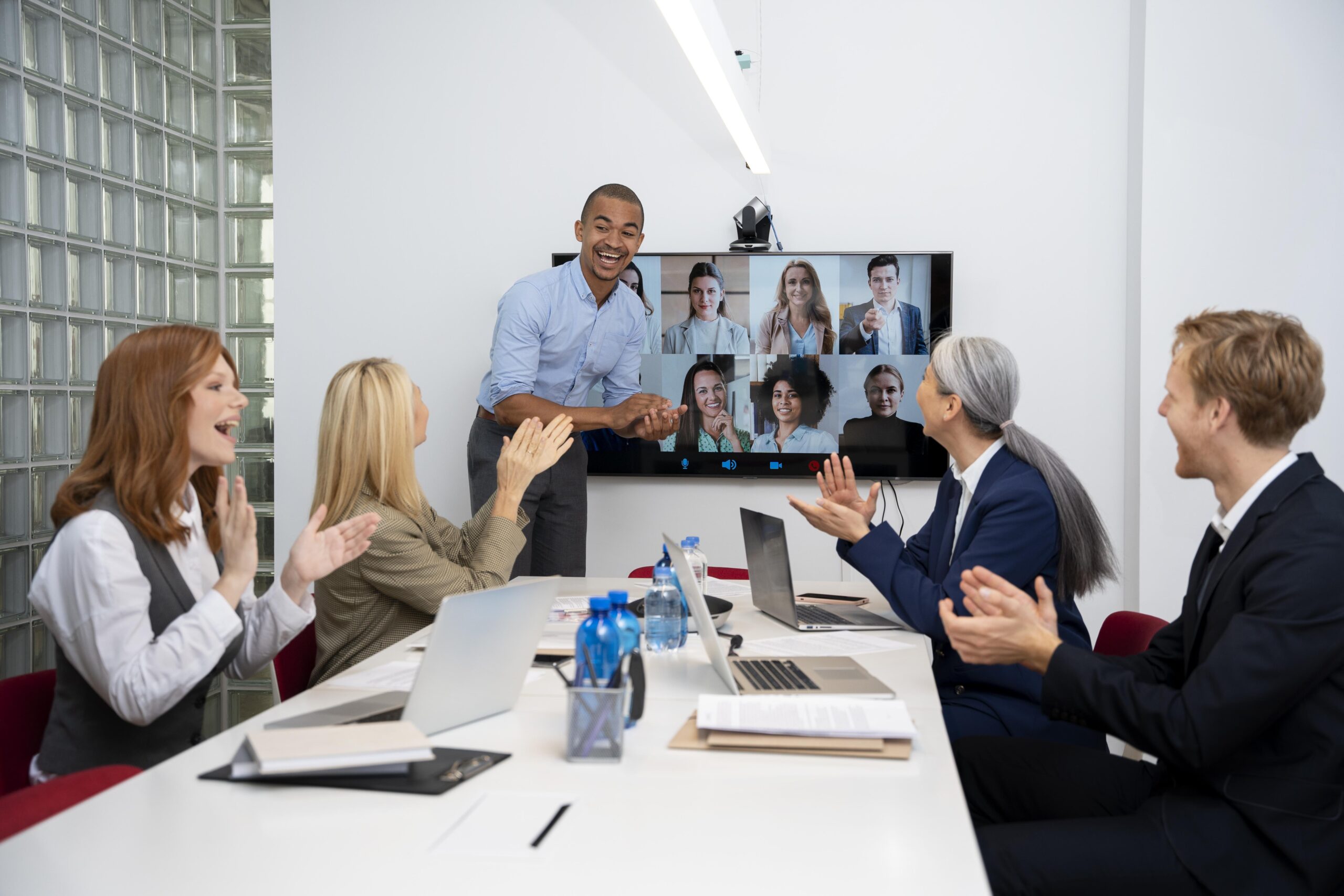 A diverse team working remotely